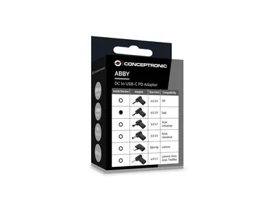 Zdjęcie produktu dla Conceptronic ABBY15PC02, Końcówka zasilająca do laptop, Czarny, Dell, Chiny, 18 - 20 V, 1 szt.