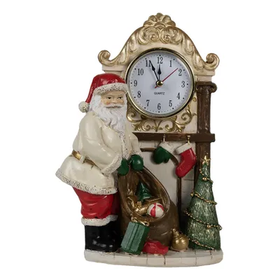 Image de Clayre & Eef Horloge de table 15x7x22 cm Beige Polyrésine Père Noël
