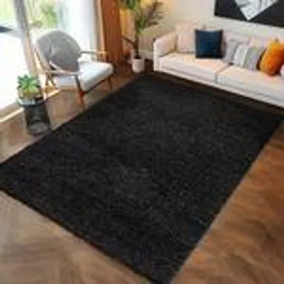 Produktbild von Teppich Wohnzimmer Hochflor Einfarbiges Design Langflor Shaggy Modern Flauschig, Größe: 60 x 110 cm, Farbe: Anthrazit