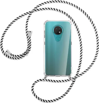 Produktbild von Handykette Backcover-Schutzhülle mit Band (Metall silberfarben) für Nokia 6.2 / 7.2 - schwarz/weiß gestreift