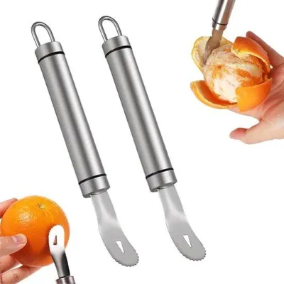 Produktbild von Orangenschäler - 2 Stück - Orangenschäler - Zitrusfrüchte-Schäler - Mandarine - Zitrone - Zitrushaltige Früchte - Schälen - Edelstahl - Praktisches Küchenhelfer - Für Grapefruit, Limette, Orange, Zitrone - 18x2cm - Silber