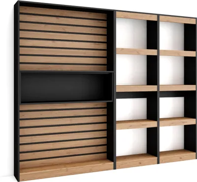 Produktbild von Bücherregal Bibliothek, 230x25x186cm, Wohnzimmer, Esszimmer, Büro, Aufbewahrungsregal, Eiche und Schwarz