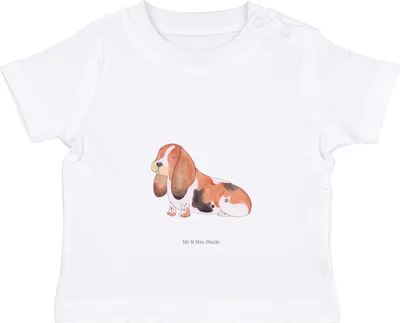 Produktbild von Mr. & Mrs. Panda Babyshirt Hund Basset Hound 12. - 18. Monat - Weiß - Geschenk,  Baby T-Shirt, Baumwollshirt, Kurzarmshirt, Sprüche, Wauwau, Süß, Öko