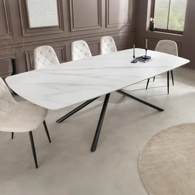 Produktbild von riess-ambiente Esstisch OSAKA 200cm weiß schwarz marmoriert Keramik Metall Sterngestell 8 Personen