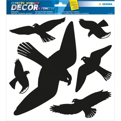 A sheet of black bird silhouette stickers for windows.