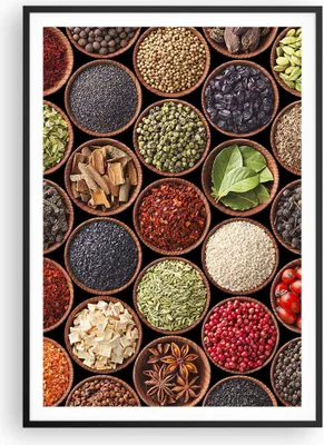 Produktbild von Gerahmtes Poster - Schwarzer Rahmen - Gewürz Küche - 70x100 cm - Wand Bild - Wanddeko - Wandbilder - Kunstposter - Wandposter - Bilderrahmen - Bilder - Kunstdruck - Wandbild - P2BPA70x100-3600