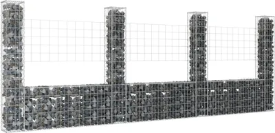 Produktbild von Maison Exclusive - Gabionenkorb U-Form mit 4 Säulen Eisen 380x20x150 cm