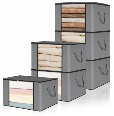 Produktbild von Aufbewahrungsboxen mit Deckel für Kleidung und Bettwäsche, 6 Stück