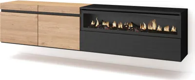 Produktbild von TV-Schrank, Lowboard, 200x35x45cm, Für TV-Geräte bis zu 80", Elektrokamin, Hängend, Eiche und Schwarz