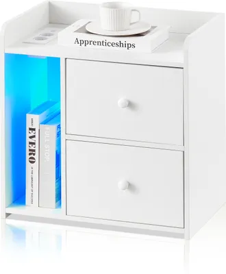 Produktbild von CLIPOP Nachtkommode, 48x30x50.5cm Nachttisch, 2 Schubladen-Nachtschrank mit Verstellbarem LED Licht & USB-Anschluss