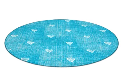 Image de Tapis pour enfants HEARTS cercle Jeans, vintage cœurs - turquoise bleu cercle 200 cm