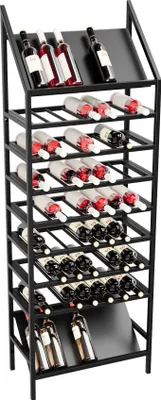 Obrázok produktu pre MetaloPro Stojan na Víno Burgundy – Čierny Kovový Stojan na 63 Fliaš Vína, Robustný Dizajn, Ideálny do Kuchyne, Pivnice alebo Baru – 170x60x30cm