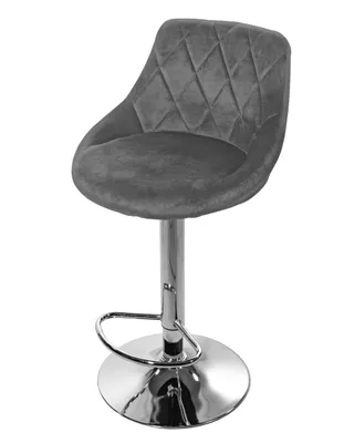 Produktbild von Barhocker Küchenhocker mit Rückenlehne, Fußstütze, höhenverstellbar, 360°-Drehstuhl, Tresenhocker Barstuhl grauer Samt und Chromgestell