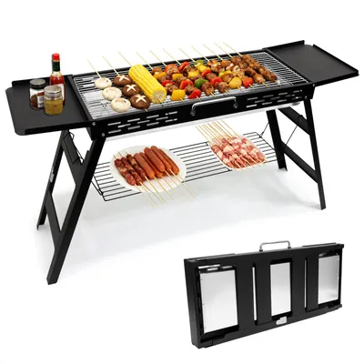 Produktbild von SunJas Holzkohlegrill Klappgrill Tragbarer Grill Holzkohle Aufklappen BBQ Grills Gartengrill für Outdoor-Abenteuer, Picknicks und Camping