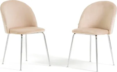 Immagine prodotto di Set di 2 sedie da pranzo imbottite, gambe in metallo, design elegante per cucina, sala da pranzo, bar e ristoranti SARA - crema/argento