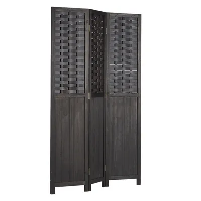 Produktbild von Homestyle4u Paravent Raumteiler 3 teilig Holz Schwarz Rattan Trennwand Sichtschutz Indoor