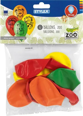 Produktbild von Luftballons Zootiere, 6er Beutel, Rund, Umfang 75 cm, Heliumgeeignet, 4 Designs