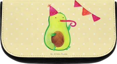 Produktbild von Mr. & Mrs. Panda Organizer Tasche Avocado Party - Gelb Pastell - Geschenk, Kulturbeutel, Waschbeutel, Kosmetiktasche, Geburtstag, Happy Birthday, Make-up, Avocados