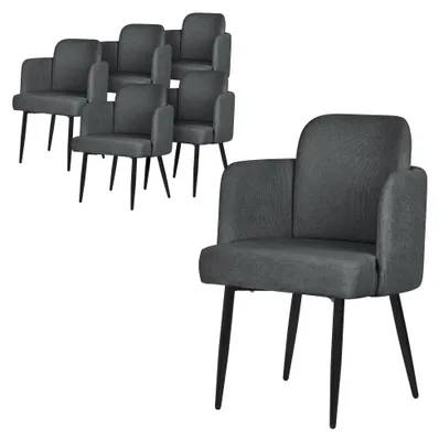 Produktbild von ML-Design 6er Set Esszimmerstuhl Anthrazit Stoffbezug Küchenstuhl mit Armlehne & Rattan-Optik Rückenlehne Polsterstuhl mit Metallbeinen Ergonomische