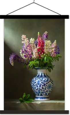 Produktbild von MuchoWow® Textilposter Stilleben - Vase - Blumen 40x60 cm mit schwarzem Rahmen - Wanddekorationen
