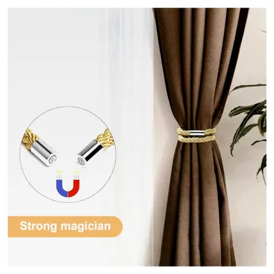 Produktbild von Magnetische Vorhang Raffhalter 4 Stück – Stilvolle Kordel für dicke Vorhänge, 54 cm, in Gold für Wohnzimmer und Schlafzimmer
