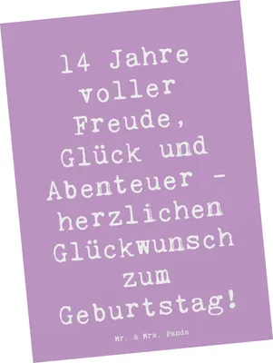 Produktbild von Mr. & Mrs. Panda Postkarte Spruch 14. Geburtstag Freude - Lavendeltraum - Geschenk, unvergesslich, Ansichtskarte, Postkarten, Grußkarte, Abenteuer, 14 Jahre, einzelkarte