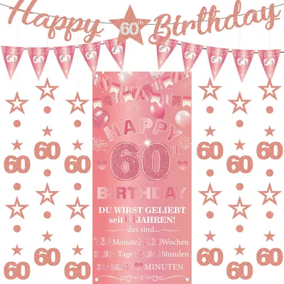 Produktbild von Geburtstags-Deko-Set - 9-teiliges Girlanden- und Banner-Set - Partydekoration - Roségold - 60.