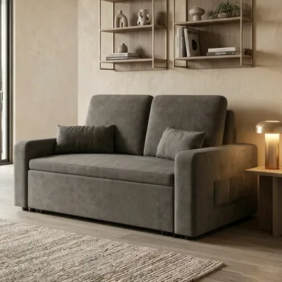 Produktbild von Bealife Sofa mit Schlaffunktion 147x82 cm -Ausziehbett - Chenillestoff, Dunkelgrau，AR28