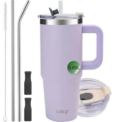 Image de SUNTQ Tumbler en acier inoxydable 30oz avec poignée et paille, double paroi isolée, violet