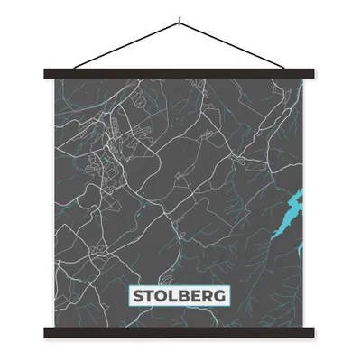 Produktbild von MuchoWow® Textilposter Blau - Deutschland - Karte - Stadtplan - Stolberg 120x120 cm mit schwarzem Rahmen - Aufhängungsset