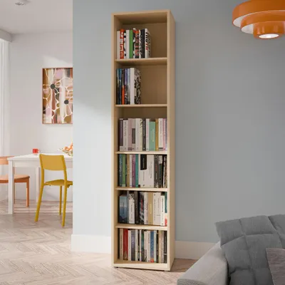 Produktbild von Forte ALICE SPRINGS Bücherregal 50, modern-minimalistisch, 5 Einlegeböden, Wohnzimmer/Büro,Holzwerkstoff, Buttergelb, 49,8 cm breit x 214,3 cm hoch x 34,9 cm tief