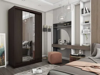 Zdjęcie produktu dla AGMAT Szafa z drzwiami przesuwnymi Lyon, Szafa z 2 drzwiami, Nowoczesna szafa w kolorze: Wenge, Szafa w rozmiarze: 150 x 216 x 61 cm