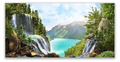 Produktbild von Acrylglasbilder 120x60 Wandbild Druck Gebirge Bucht Wasserfall Natur