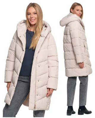 Produktbild von Damen Winterjacke - lange Daunenjacke Größe 3XL - Kapuzenmantel beige - modische Steppjacke