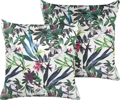 Obrázek produktu pro BELIANI Sada 2 dekorativních polštářů zelený samet 45 x 45 cm vzor listů Boho dekorace doplňky
