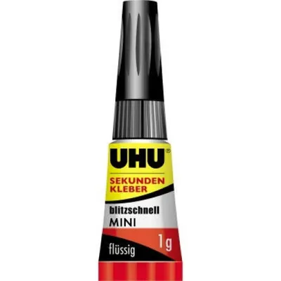 Produktbild von UHU Sekundenkleber blitzschnell Minis 1g, Gel, RoHS, REACH, CE, 23 g, Sichtverpackung, 3 Stück(e), China