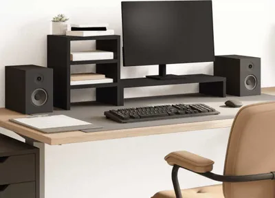 Produktbild von "Spring Sale"Bildschirmständer/Monitorständer - Modernes Notebookständer - mit Schreibtisch-Organizer Schwarz Holzwerkstoff NEU111515 - Computertische