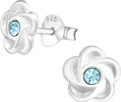 Produktbild von Blumen Ohrringe Ohrstecker 925 Sterling Silber mit Kristall in verschiedenen Farben Farbe - Blau