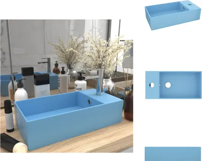 Imagen del producto de vidaXL: Lavabo de cerámica para baño con desbordamiento, color azul claro - Lavabo para baño