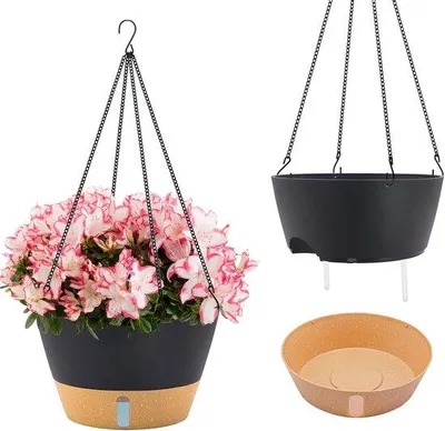 Productafbeelding van ZMTECH 30 cm zelfbewaterende hangende plantenpotten, set van 2, hangende plantenbakken met schotel, waterniveauvenster