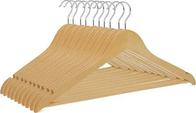 Produktbild von 10 Holz Kleiderbügel - Kleiderbügel mit Hosehalter und Anti-Slip - Natürliche Garderobehänge