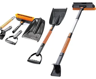 Obrázek produktu pro Odstraňovač ledu na auto s metlou, teleskopickou rukojetí, 5 v 1: lopata na sníh, štětec na sníh, rozsah 86-106 cm