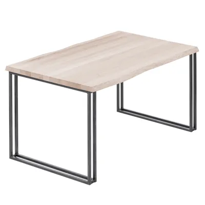 Produktbild von LAMO Manufaktur Esstisch Küchentisch Schreibtisch Couchtisch aus Massivholz, mit Baumkante 120x80x76 cm (AxBxH), Frame, Roh / Rohstahl mit Klarlack, LEB-01-A-001-0000Fr
