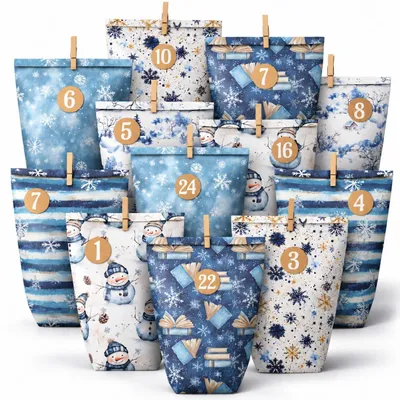 Produktbild von DIY-Adventskalender zum Befüllen – 24 Weihnachtskalender-Geschenksäcke zum Selbstbefüllen – Holzklammern und Jutegarn