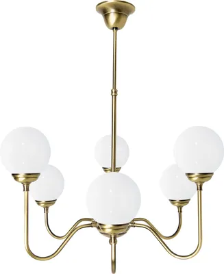 Produktbild von Kronleuchter Echt-Messing Glas E14 in Bronze hell glänzend Weiß Kugel Schirm Jugendstil Deckenleuchte