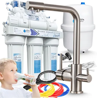 Produktbild von Wasserfilter Set RO7 mit 3-Wege Küchenarmatur Venom Inox, 7-stufige Osmoseanlage, Mineralisierung
