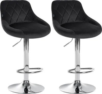 Produktbild von 2er Set Barhocker Lazio Samt, Farbe:schwarz, Gestell Farbe:chrom