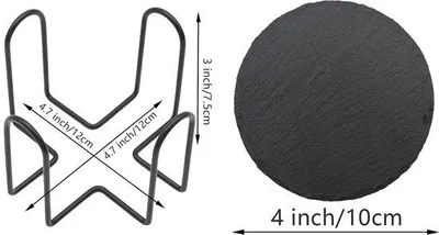 Produktbild von Unyqoos® 12er Set runde Schiefer-Untersetzer aus 100% natürlichem Schiefer mit Stahlhalter – für Gläser & Getränke