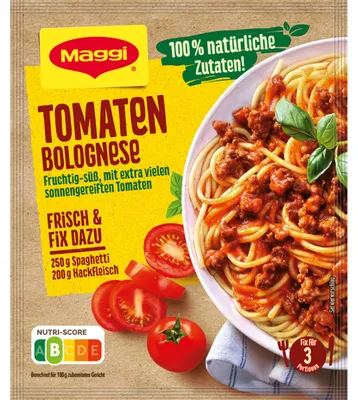 Verpackungsbild Maggi Fix für Tomaten Bolognese fruchtig tomatig mediterran 50g