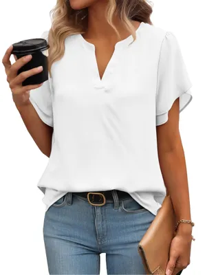 Produktbild von Solidchoice – Elegante Chiffonbluse mit kurzen Ärmeln und V-Ausschnitt